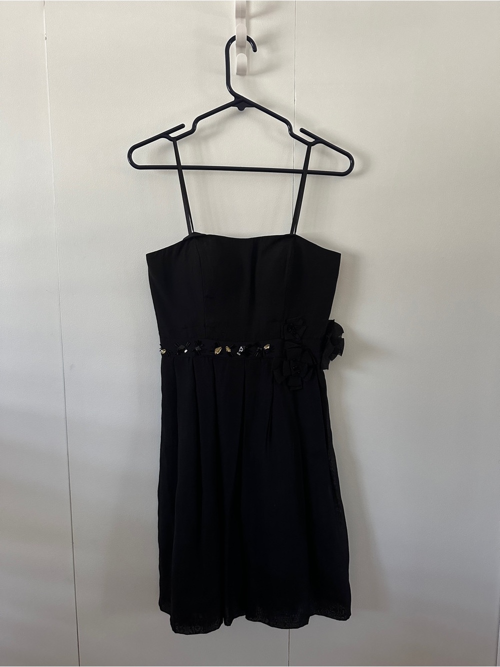Max & Cleo Black Spaghetti Strap Mini Dress with Waist Embellishment Size 2
